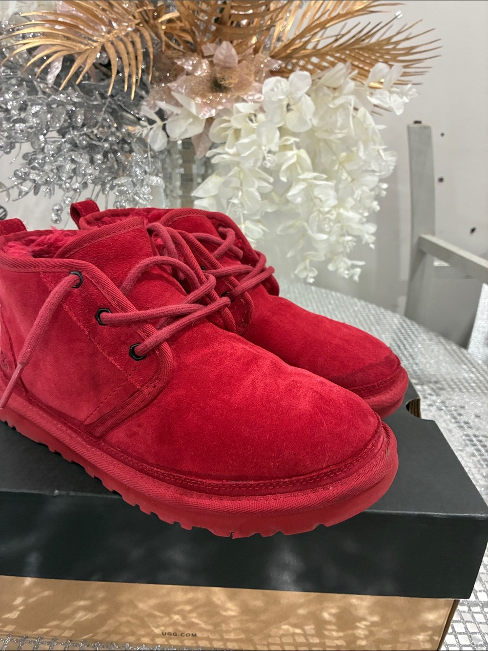 UGG Kids Suede Lace-Up Boots in Red